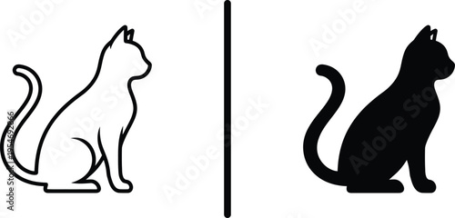 A simple illustration of a cat in two contrasting styles side by side