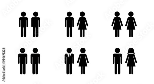 A collection of various gender pair icons representing different combinations of men and women
