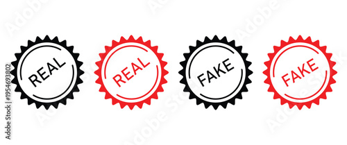 Real & Fake Rubber Stamp Icon Set – Verification, Approval & Denied Labels