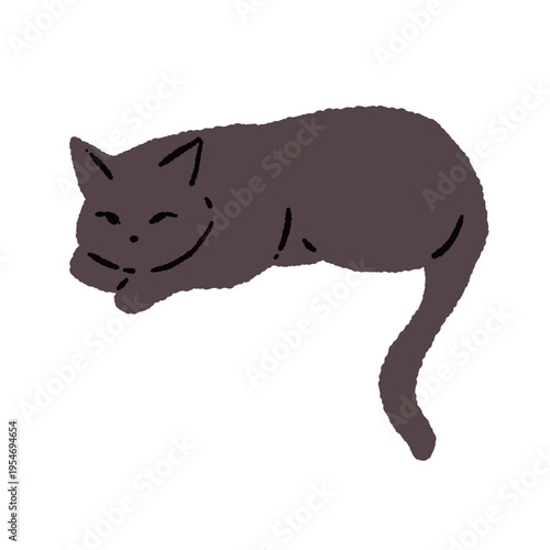 Laying Down Relaxing Black Cat Single Hand Drawn Illustration