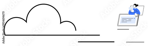 Cloud computing concept. Cloud computing showing online storage and digital data management. Cloud computing for technology, digital transformation, businesses, education, and remote work