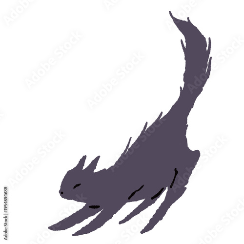 Stretching Black Cat Single Object Hand Drawn Vector Illustration