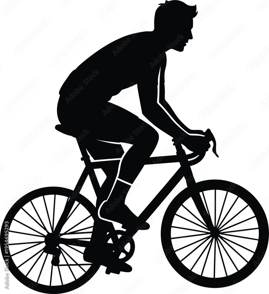 Obraz premium Cyclist silhouette riding bicycle on road, sports activity