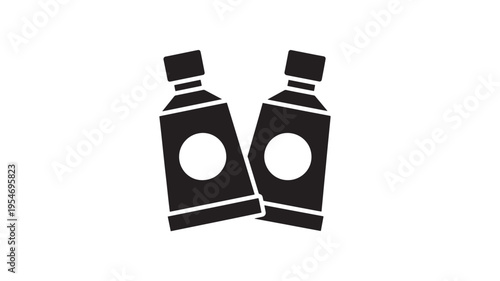 Tubes paint icon with white circles on a black background, representing art supplies for creativity.