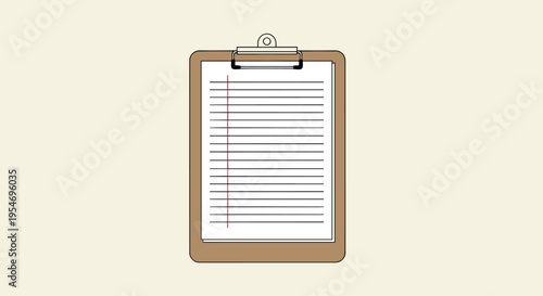 Simple wooden clipboard with a blank lined paper sheet isolated on a cream background for notes and list making tasks.