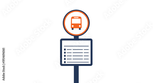 Public bus stop sign with a bus icon and a white timetable board below for transportation and city commute services.