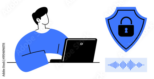 Cybersecurity concept. Cybersecurity includes protecting data with secure systems, by a shield and lock. Cybersecurity ensures privacy in communication. For tech, IT, safety, data protection, privacy