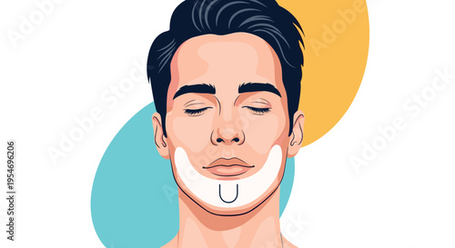 Man with closed eyes showing a highlighted white U shape area on his chin and jawline for shaving or skin treatment.