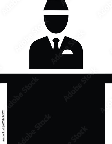 Silhouette icon of receptionist at desk with customer service