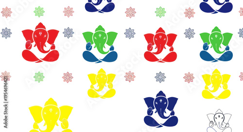 Colorful Ganesha Pattern: Indian Deity, Hindu God, Festive Background Design