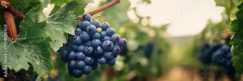 Vibrant autumn colors in a vineyard clusters of ripe grapes basking in the warm sunlight of fall.