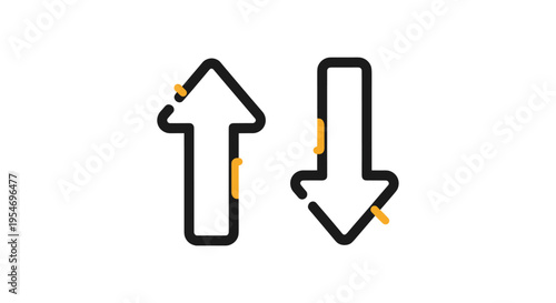 Minimalist up and down arrow icons with orange accents representing direction or movement on a plain white background surface.