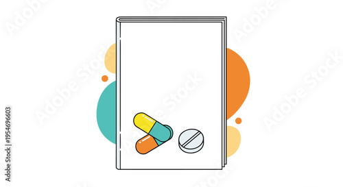 White medical book cover featuring a capsule and a pill illustration on a colorful abstract background for pharmacy studies.