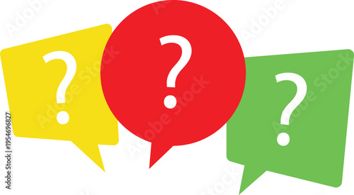 Colorful question mark chat bubble Icons multicolor speech balloons for help and FAQ concept