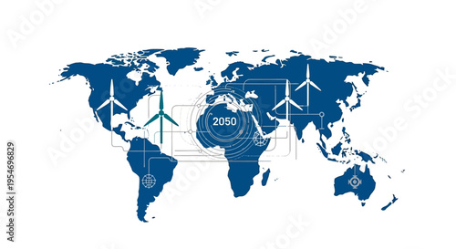 Global Wind Energy Map Illustrating Future Renewable Power Generation by 2050.