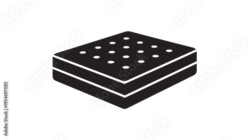 Mattress icon with multiple layers and perforated surface, symbolizing comfort and sleep quality, presented in a clean minimalist style.