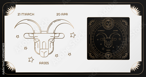 Astrology wheel with zodiac signs on star background. Line art aries illustration of zodiac signs. 