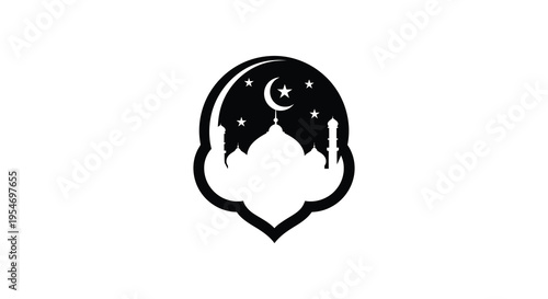 A striking black silhouette depicts a mosque under a starry night sky embodying islamic faith silhouette