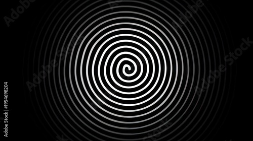 Concentric White Spiral Pattern Radiating on Black Background