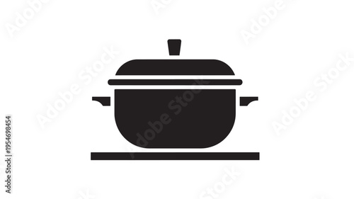 Pot cooking pot with lid and handles icon in black for culinary use featuring kitchen, food, meal with recipe and boil elements for simmer, stew
