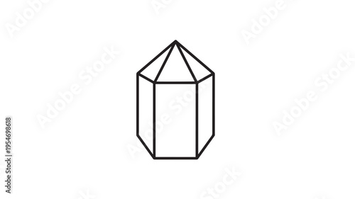 Hexagonal prism geometric shape icon with simple black outline on white background, representing polyhedron and solid geometry