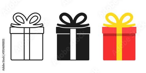 Gift box icon set collection in flat style. Prize with ribbon bow vector illustration on isolated background. Christmas package sign business concept.