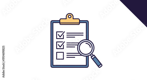 Clipboard with a checklist and a magnifying glass represents a thorough inspection or quality audit process in a business.