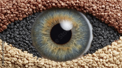 Closeup Blue Green Human Iris Surrounded by Textured Granule Layers
