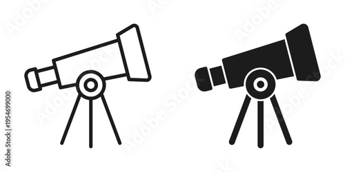 Telescope icon in flat style. Spyglass vector illustration on isolated background. Space learning sign business concept.