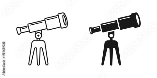 Telescope icon in flat style. Spyglass vector illustration on isolated background. Space learning sign business concept.