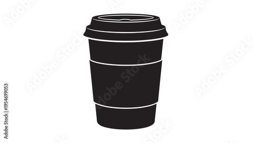 Cup coffee icon with lid and sleeve for hot drinks, simple vector illustration in silhouette. featuring beverage, to-go, take-out with disposable and