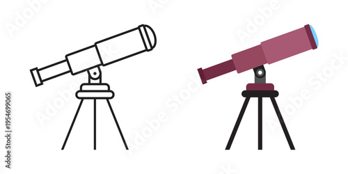 Telescope icon in flat style. Spyglass vector illustration on isolated background. Space learning sign business concept.