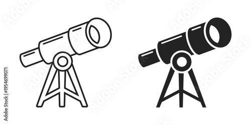 Telescope icon in flat style. Spyglass vector illustration on isolated background. Space learning sign business concept.