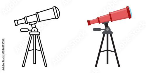 Telescope icon in flat style. Spyglass vector illustration on isolated background. Space learning sign business concept.