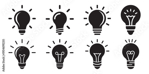 Light bulb silhouette icon set collection in flat style. Lightbulb vector illustration on isolated background. Idea sign business concept.