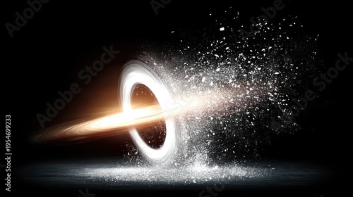 Glowing Ring Vortex Releasing Particle Cloud in Dark Space