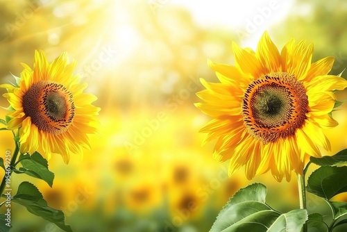 Vibrant and Lush Sunflower Field Under a Bright Blue Sky on a Sunny Summer Day, Perfect for Designs