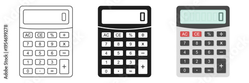 Calculator icon set collection in flat style. School educational supplies vector illustration on isolated background. Financial stationery sign business concept.