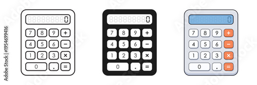 Calculator icon set collection in flat style. School educational supplies vector illustration on isolated background. Financial stationery sign business concept.