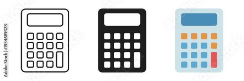 Calculator icon set collection in flat style. School educational supplies vector illustration on isolated background. Financial stationery sign business concept.