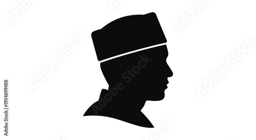 A striking black profile portrait of a man wearing a traditional hat a bold silhouette