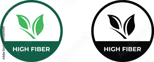 High fiber food label with leaf Icon organic nutrition badge vector Isolated on transparent background