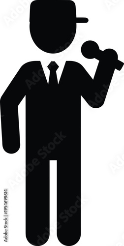 Silhouette icon of a person in a suit holding a microphone