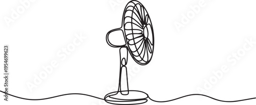 Single one line drawing standing fan. Electricity home appliance concept. One line draw graphic design vector