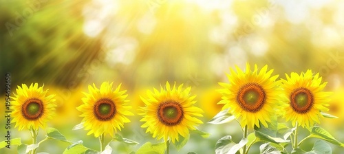 Vibrant Sunflower Field Under Clear Blue Sky, Capturing Nature s Beauty in Full Bloom During Summer