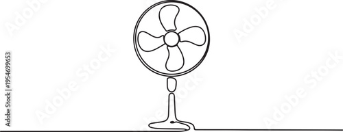 Single one line drawing standing fan. Electricity home appliance concept. One line draw graphic design vector