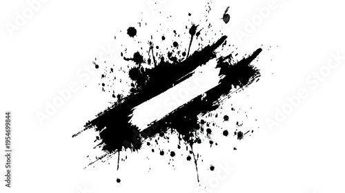 Black Ink Splash with Horizontal White Streak on White Background