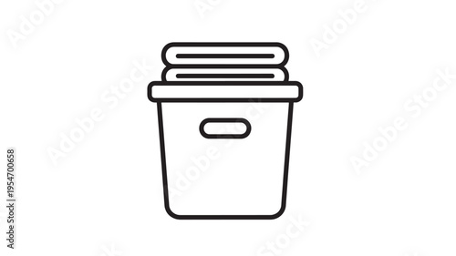 Laundry basket outline icon with folded clothes stacked neatly on top, symbolizing cleanliness and organization in home chores.