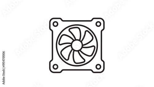 Computer fan icon with simple black outline on a white background, representing cooling and airflow technology.