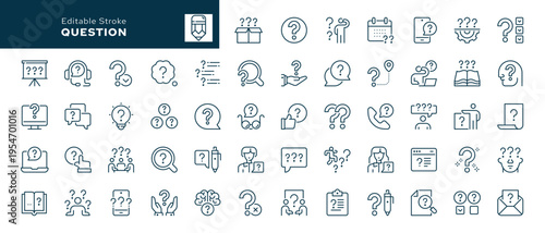 Question. Problem, confusion, asking and questioning, question mark. Set of outline icons. Line icon in linear style. Vector collection